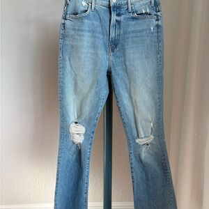 Mother denim hustler ankle fray medium wash jeans